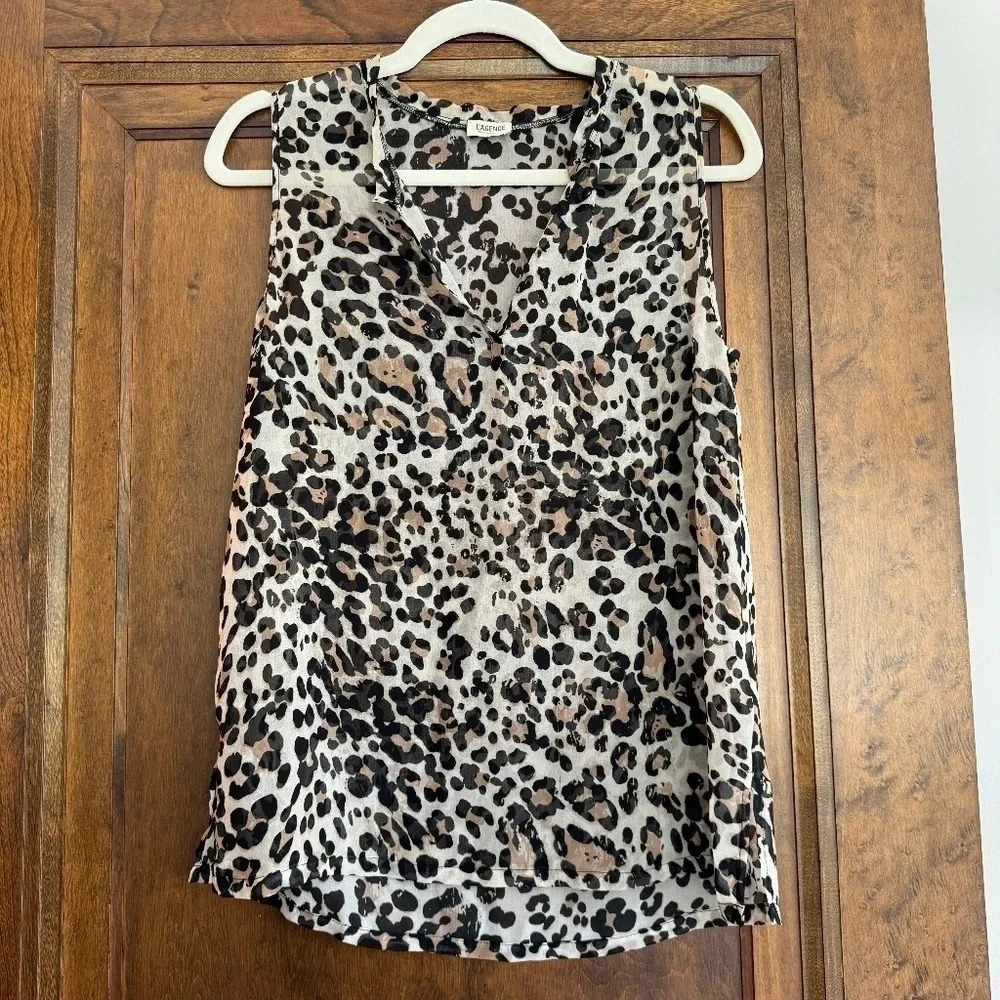L'Agence Animal Print Sheer‎ V-Neck Tank Women's Size XS / 2
